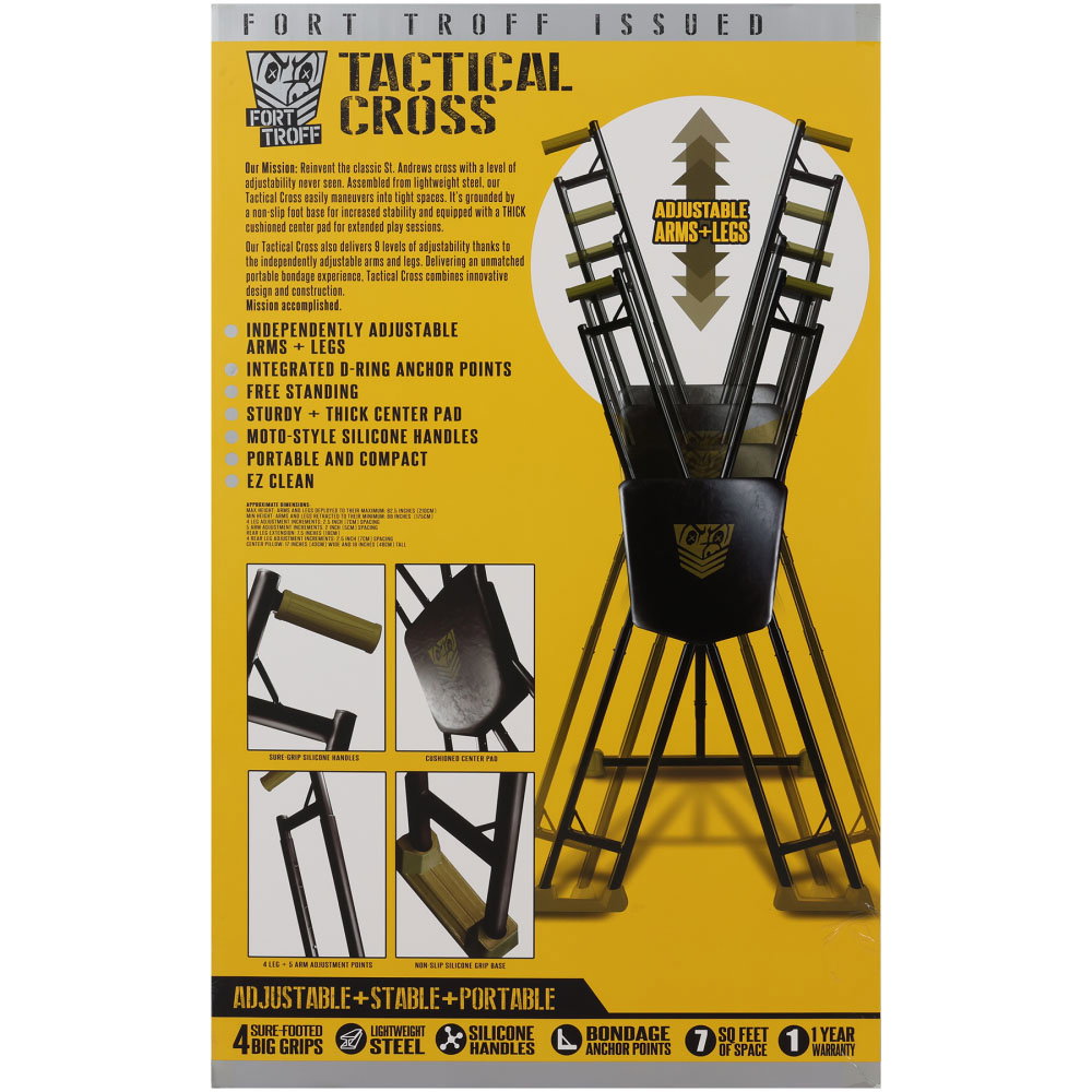 Fort Troff Tactical Cross freestanding metal bondage frame with silicone handles and cushioned centre pad