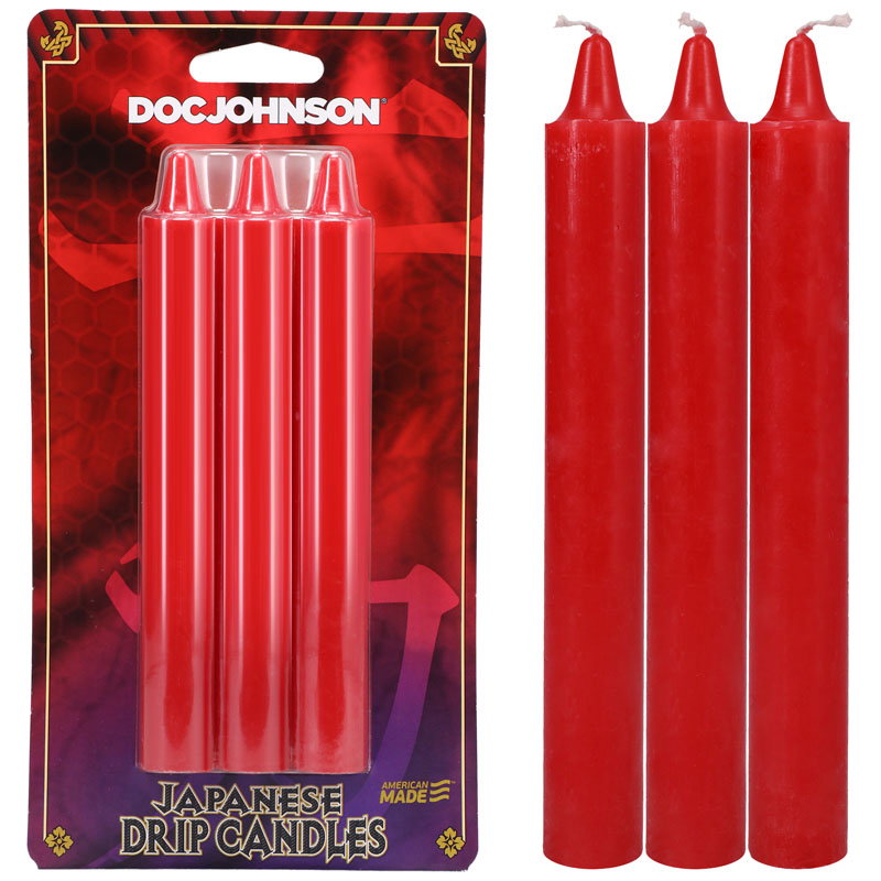 Doc Johnson Japanese Drip Candles, three-pack of red wax play candles