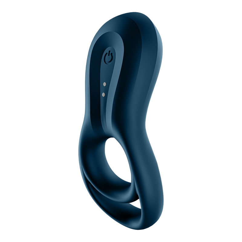 Satisfyer Epic Duo navy app-controlled vibrating cock ring with dual silicone loops