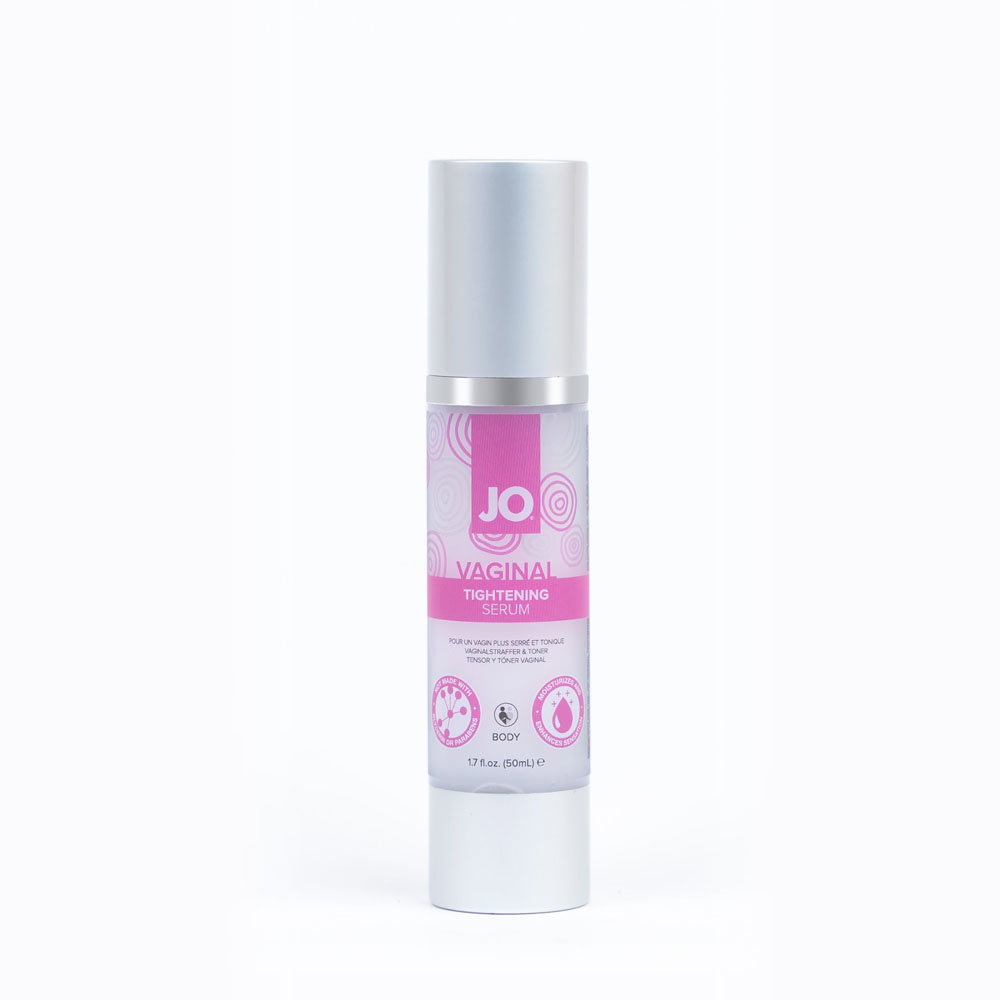 JO Vaginal Tightening Serum 50ml bottle, a creamy intimate enhancer serum