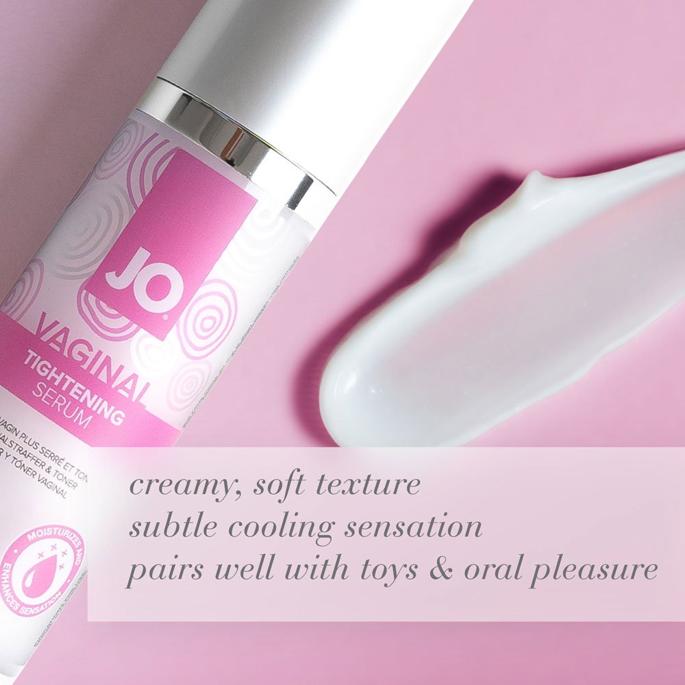 JO Vaginal Tightening Serum 50ml bottle, a creamy intimate enhancer serum