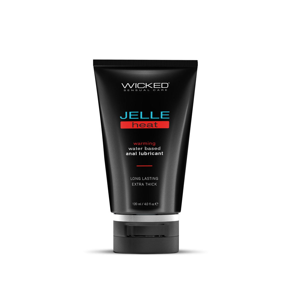 Bottle of Wicked Jelle Heat water-based warming lubricant for anal play