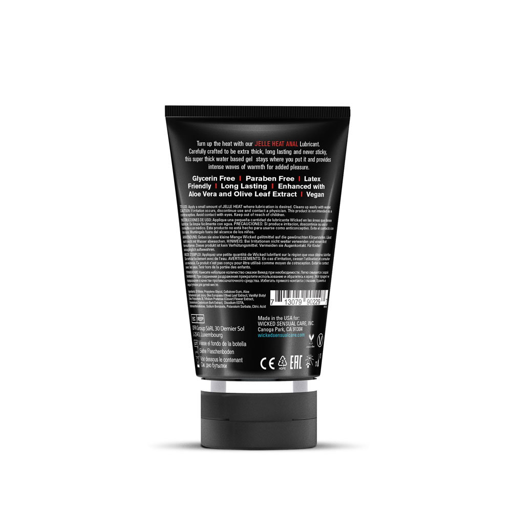 Bottle of Wicked Jelle Heat water-based warming lubricant for anal play