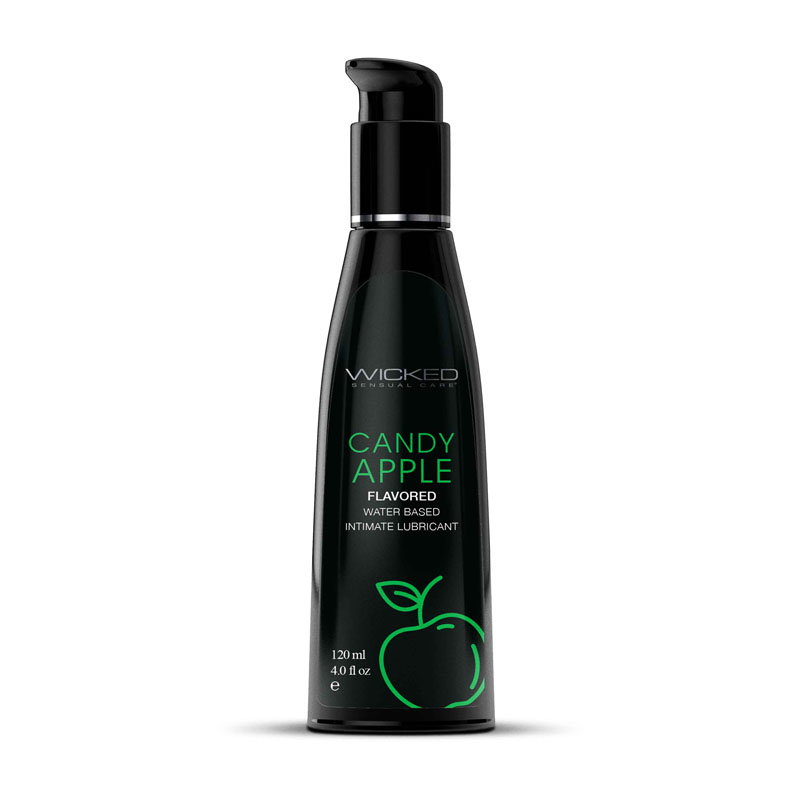 Bottle of Wicked Aqua Candy Apple flavoured water-based lubricant