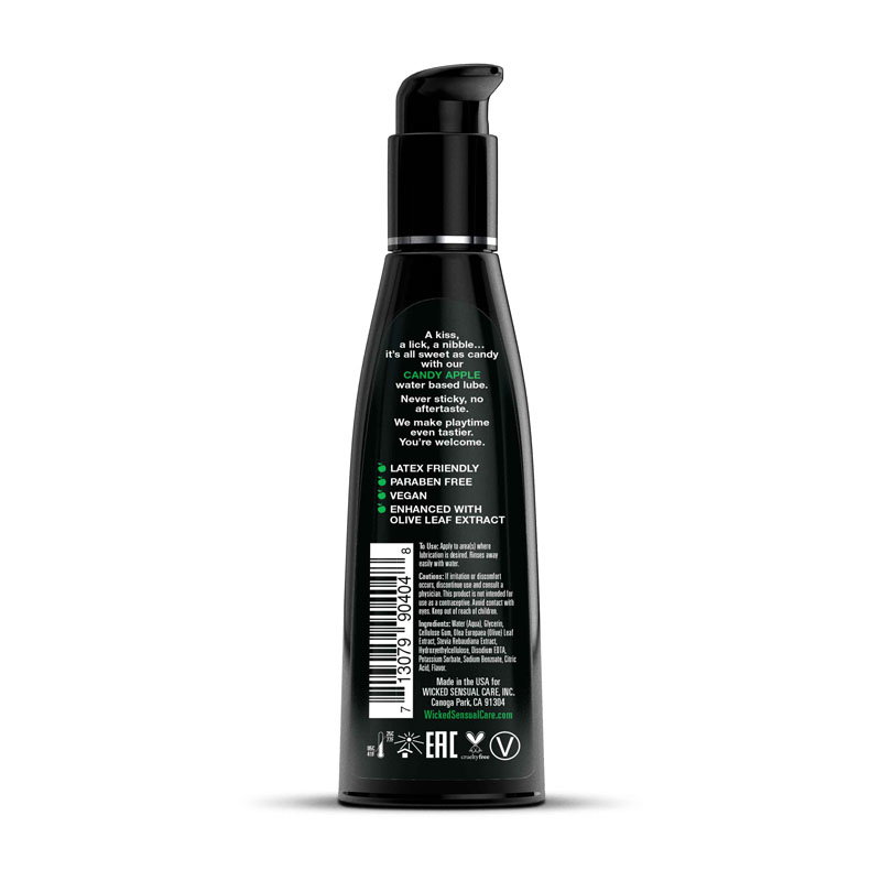 Bottle of Wicked Aqua Candy Apple flavoured water-based lubricant
