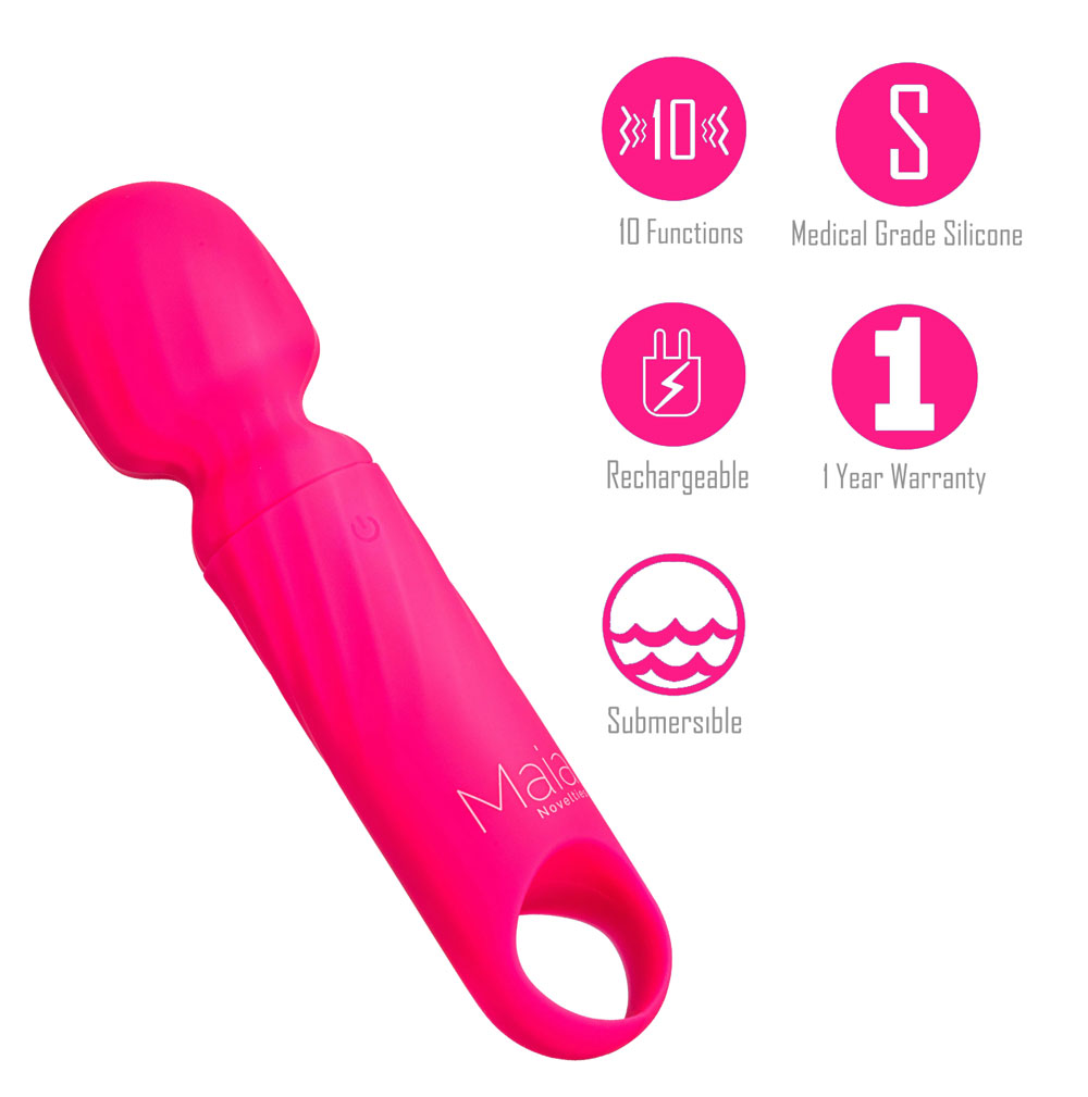 Maia Dolly pink mini wand vibrator with USB charging cable