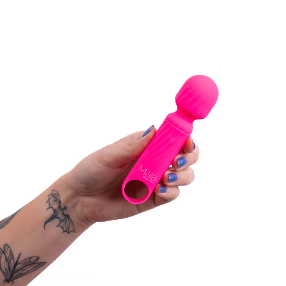 Maia Dolly pink mini wand vibrator with USB charging cable