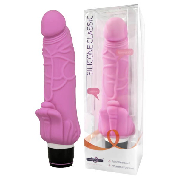 Seven Creations Silicone Classic Pink 7.5-inch vibrator, battery-operated with smooth pink finish