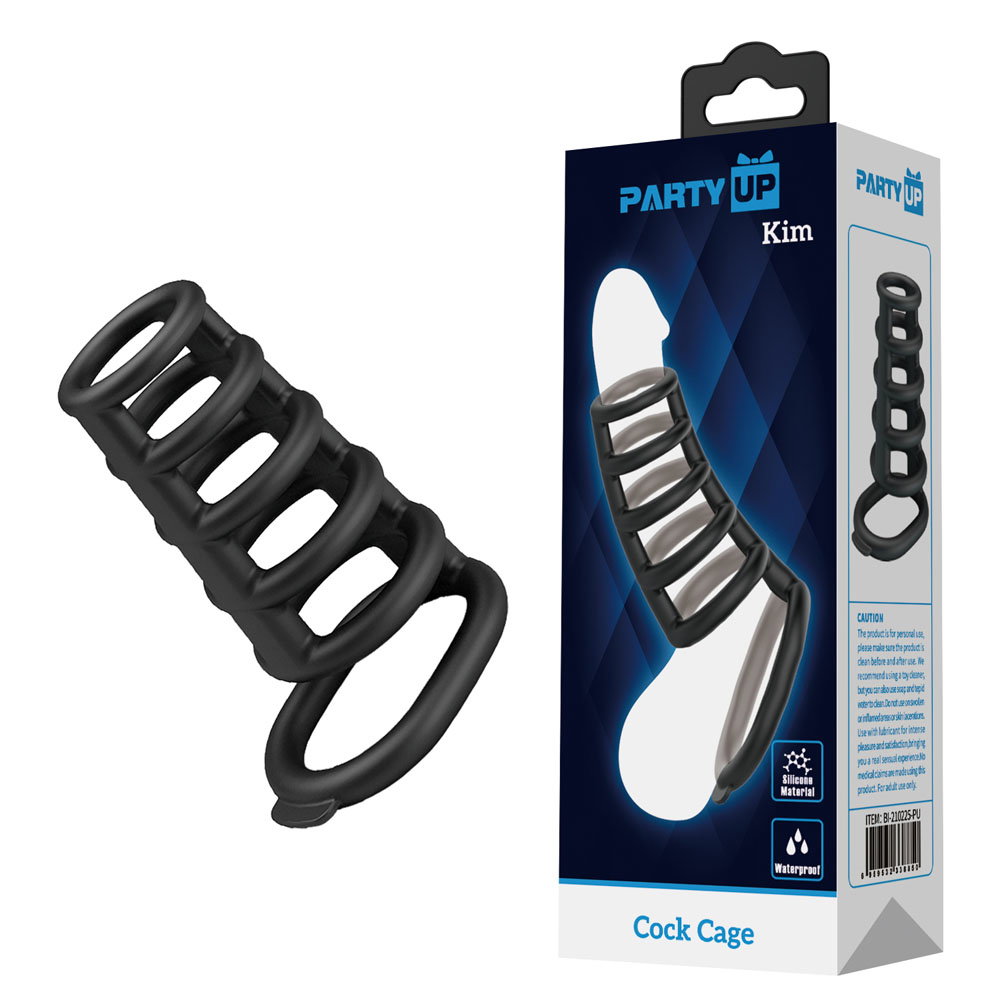 Party Up KIM silicone cock sleeve with ribbed connected rings and stabilising strap