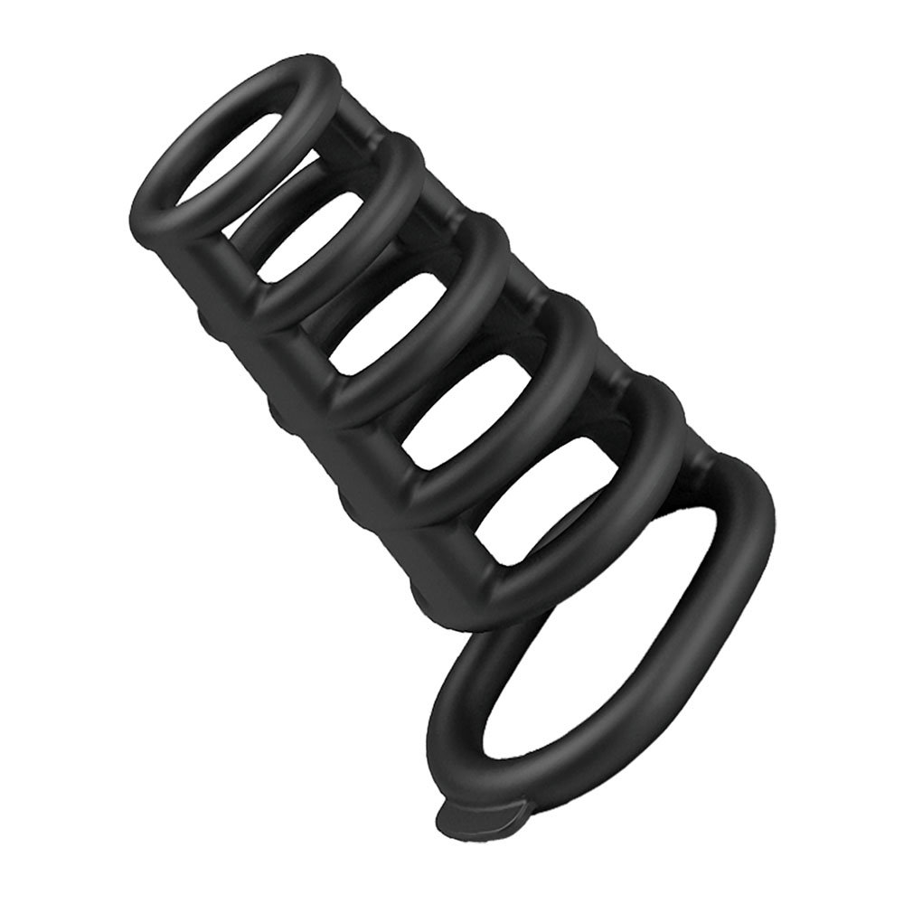 Party Up KIM silicone cock sleeve with ribbed connected rings and stabilising strap