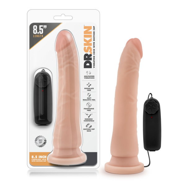 Dr. Skin 8.5 inch vibrating realistic dildo in flesh tone with suction cup base