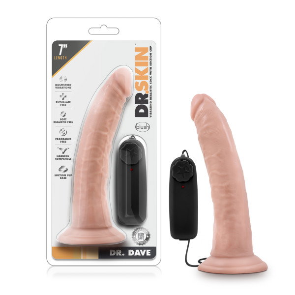 Dr. Skin Dr. Dave 7 inch realistic vibrating dildo in flesh colour with suction cup base