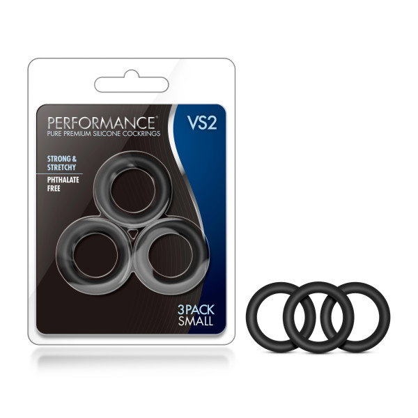 Set of three small black silicone cock rings by Performance VS2