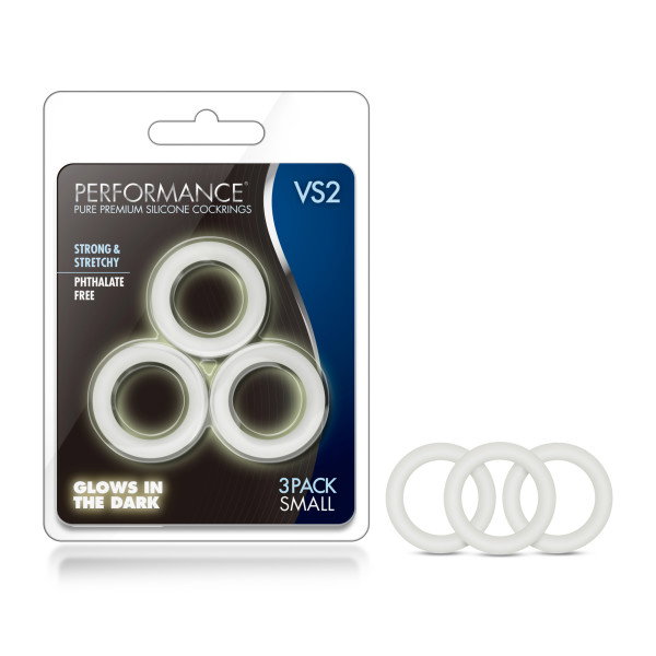Set of three small glow-in-the-dark silicone cock rings by Performance VS2