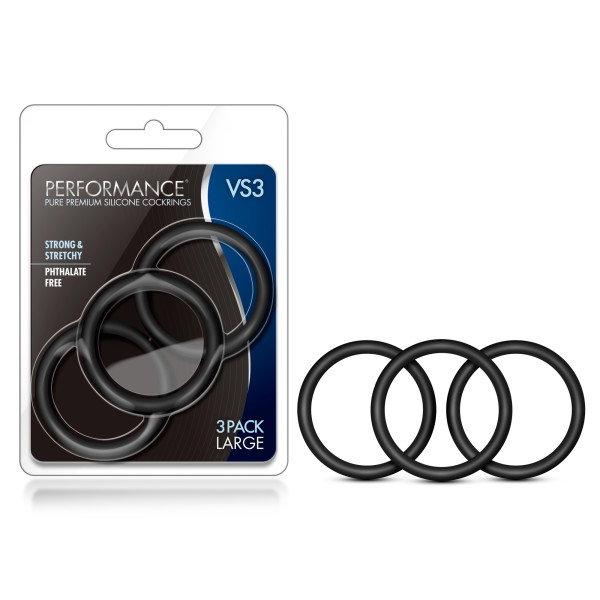 Set of three large black silicone cock rings by Blush Novelties Performance VS3