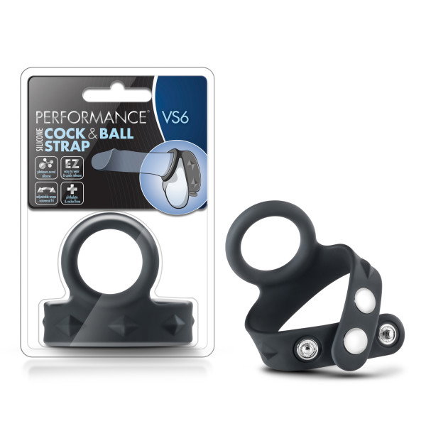 Blush Performance VS6 black silicone cock and ball strap with snap-on fastening