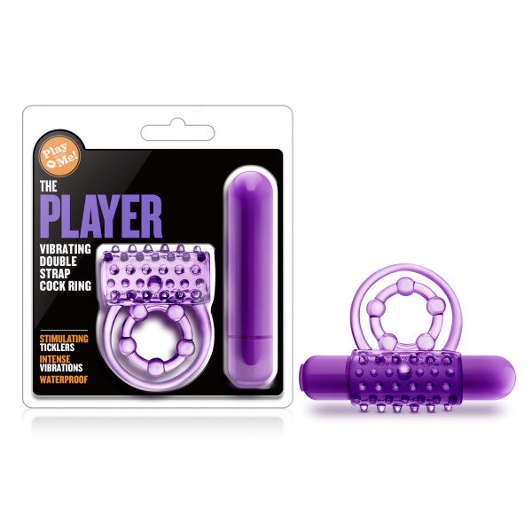 Purple Play With Me The Player vibrating cock ring with ring-and-strap design and vibrating bullet