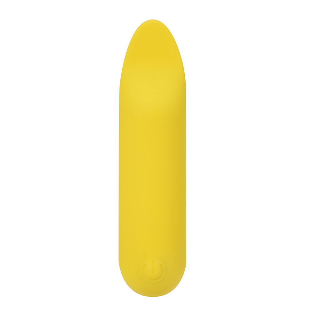 Maia Tawni yellow flickering bullet vibrator, compact silicone design with charging cable