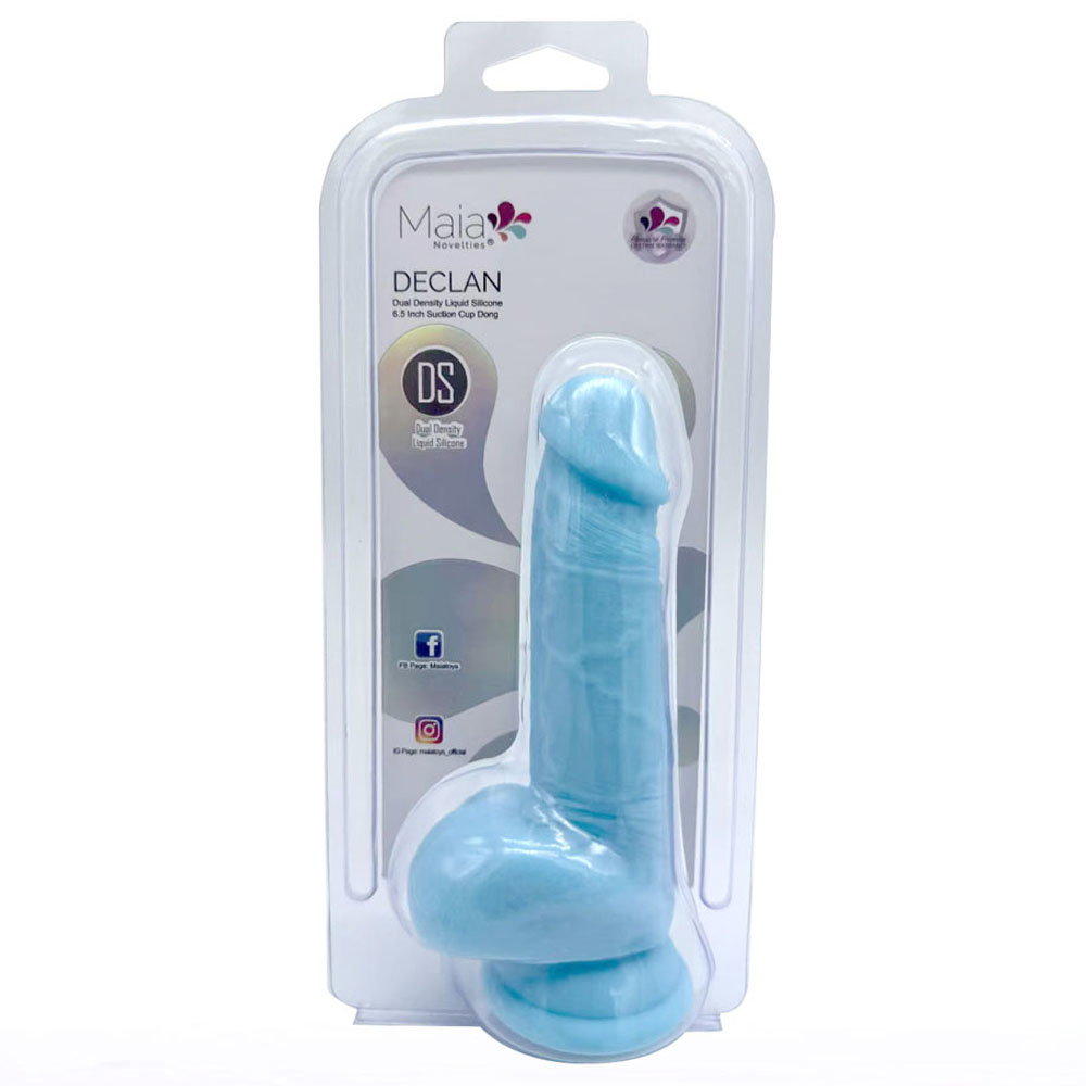 Maia Declan 6.5 inch dual density silicone dong in blue with suction cup base