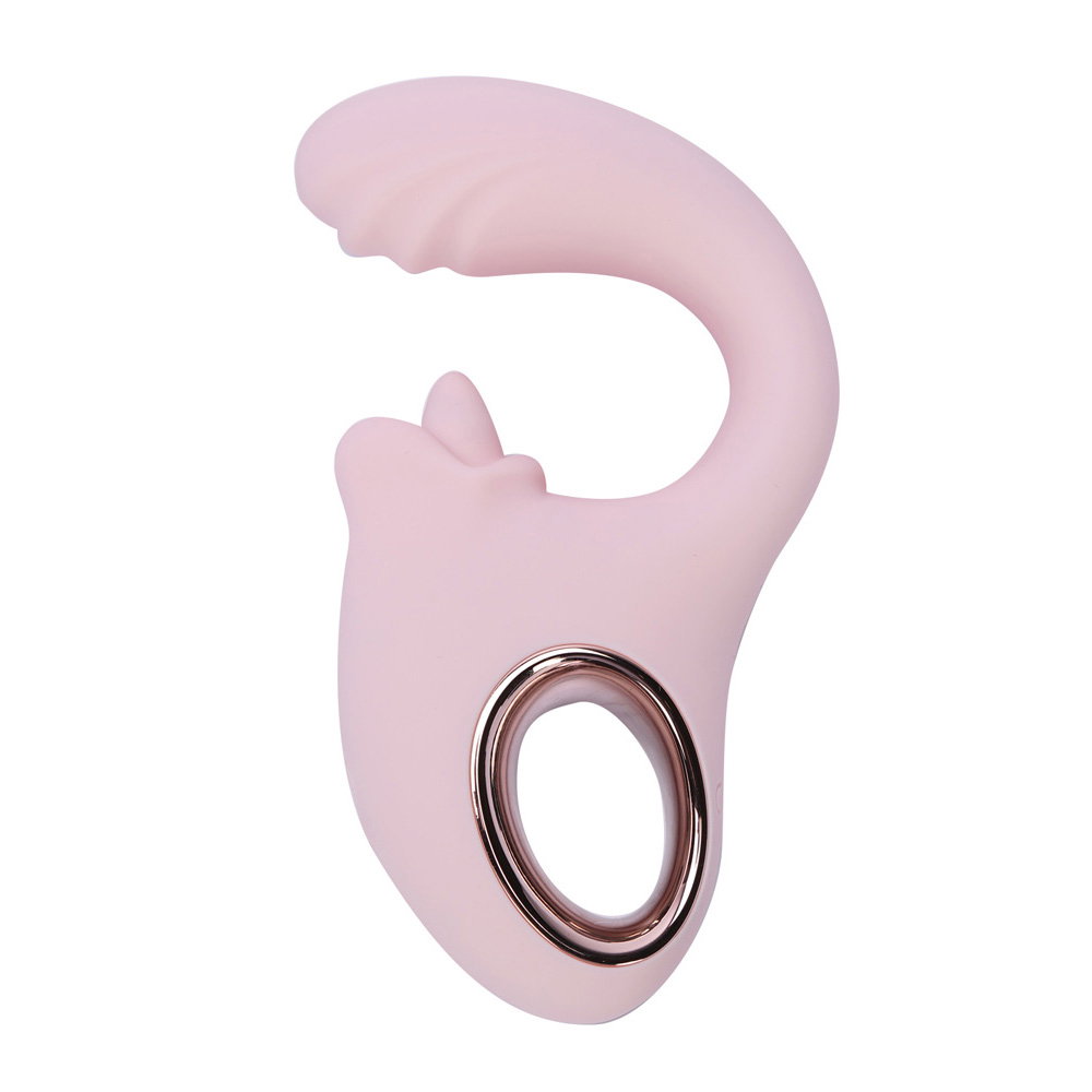 Maia Jaylee pink dual motor G-spot vibrator with rose gold accent and tongue-shaped stimulator