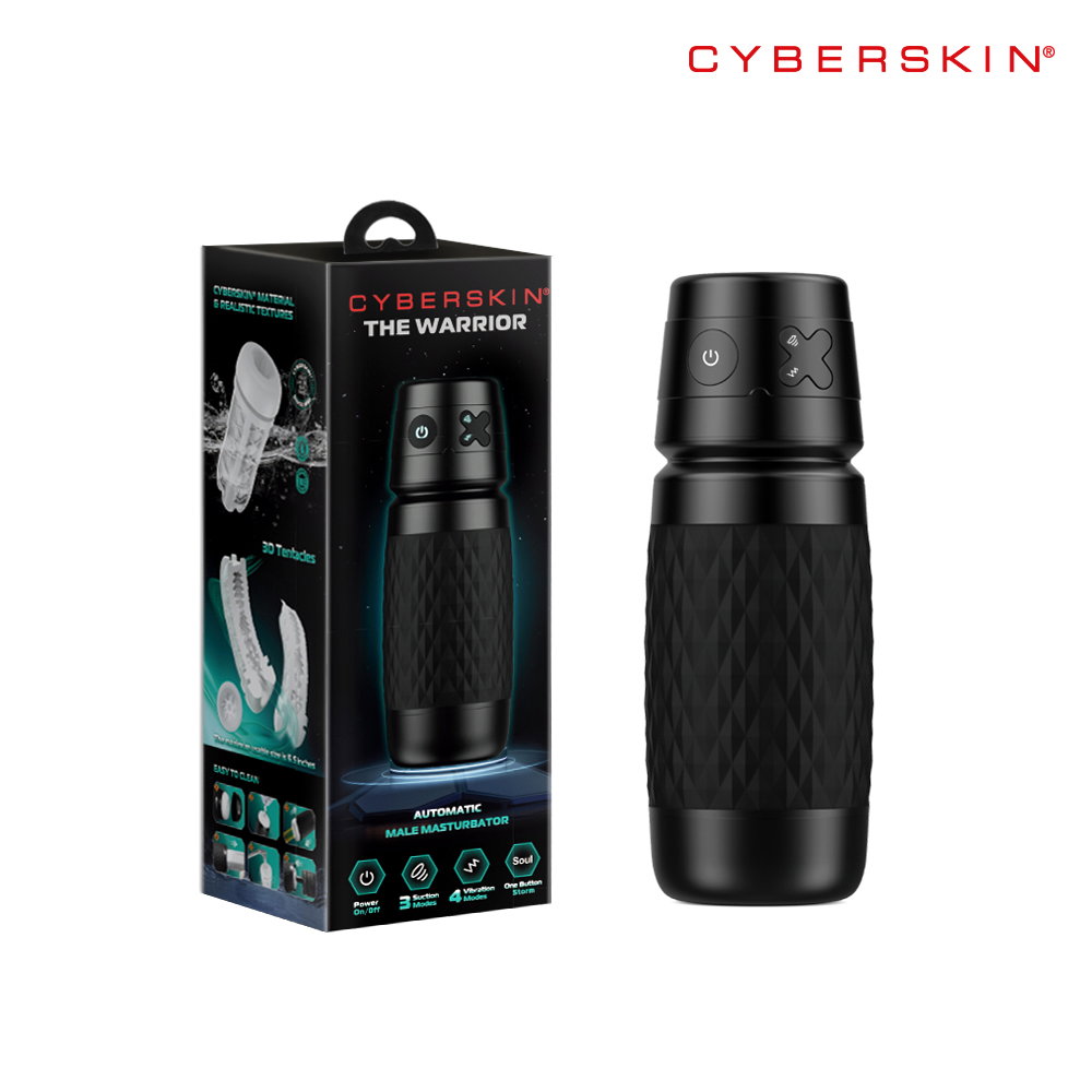 CyberSkin The Warrior rechargeable suction and vibration masturbator with textured silicone sleeve