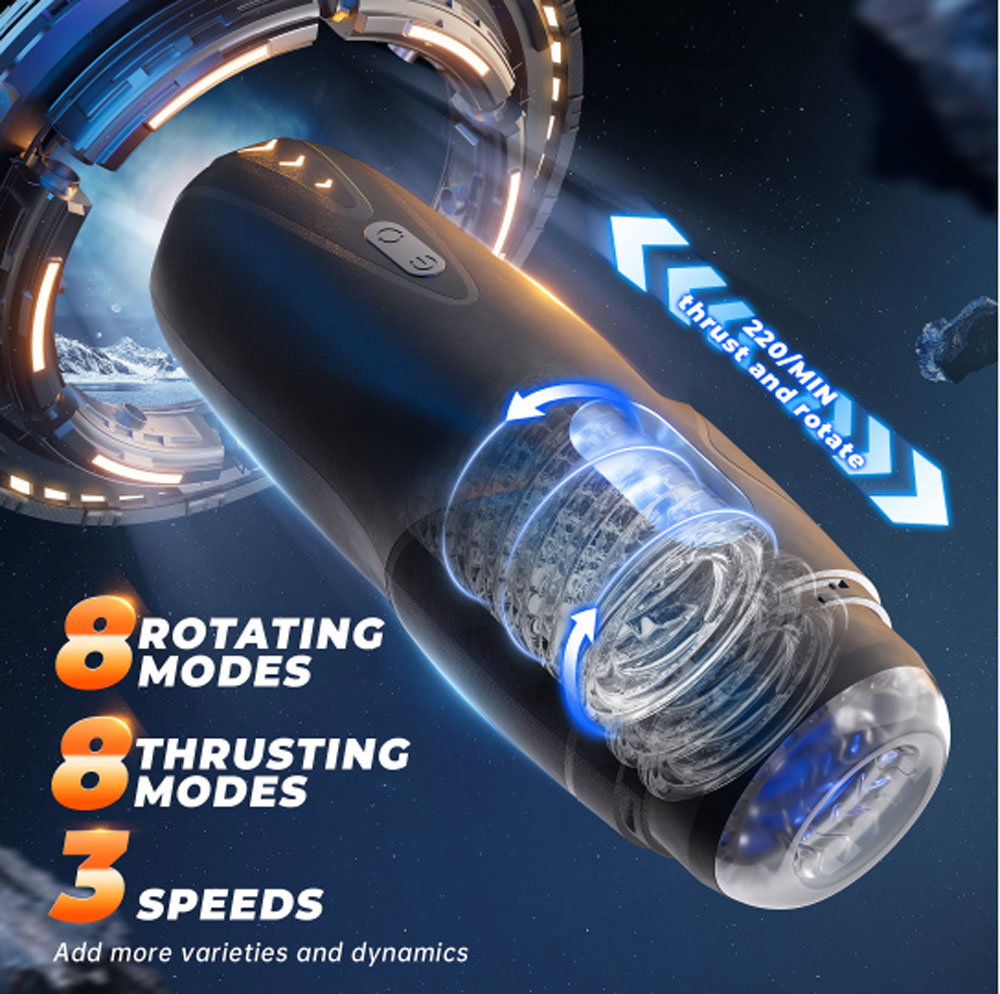 CyberSkin Galaxy Voy rechargeable automatic masturbator with LED light band and visual window