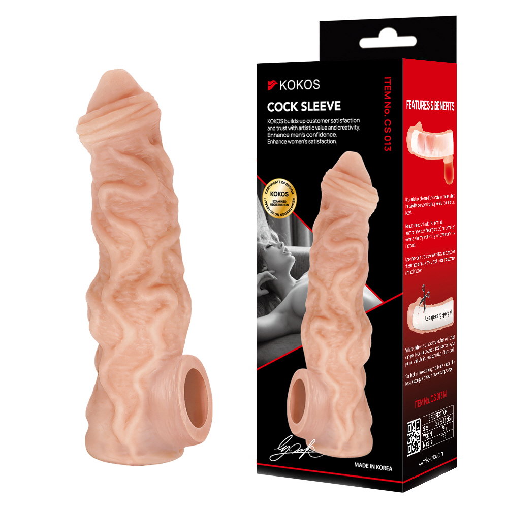 Kokos Cock Sleeve 013 textured TPE penis extender sleeve with integrated testicle sling