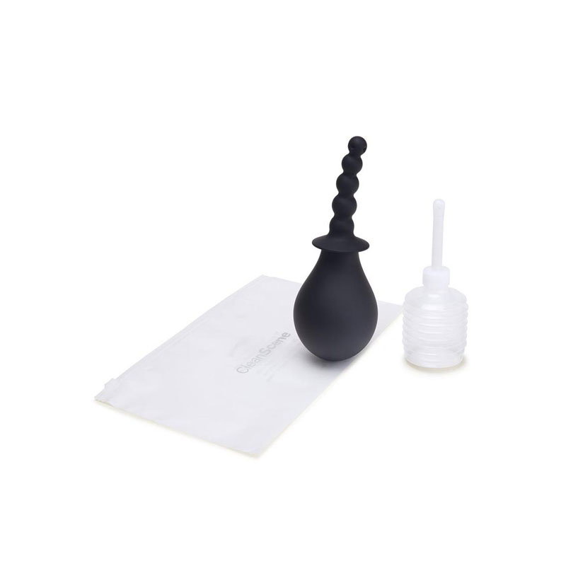 CleanScene 4 piece soft squeeze beaded anal douche set with bulbs, silicone tip and storage bag