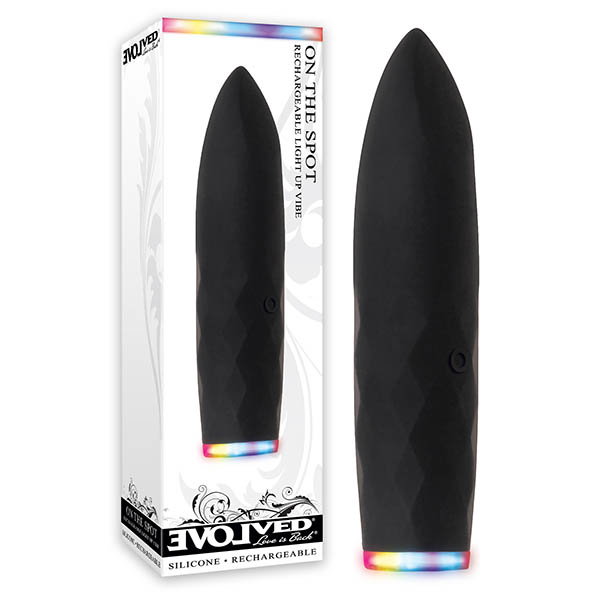 Evolved On The Spot Bullet vibrator in black with flat tip and LED base