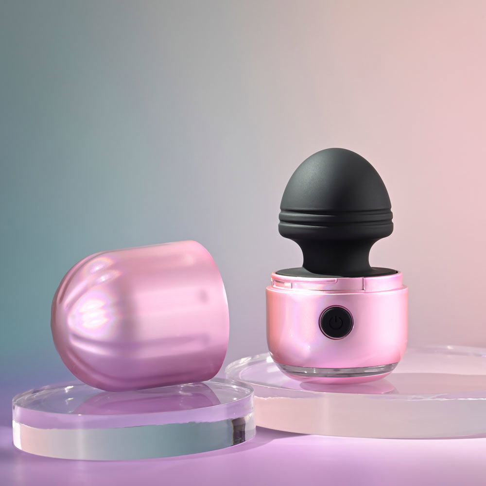 Evolved Vacation Vibes pink pearlescent silicone wand stimulator with canister-style lid