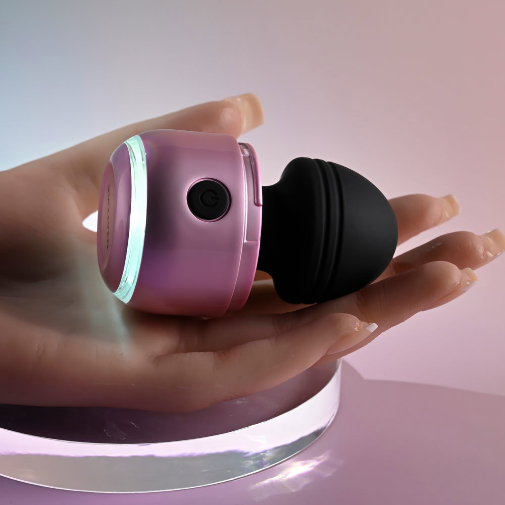 Evolved Vacation Vibes pink pearlescent silicone wand stimulator with canister-style lid
