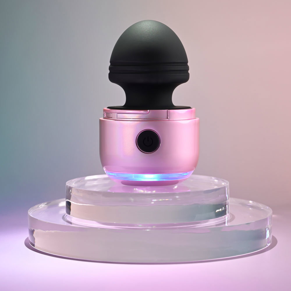 Evolved Vacation Vibes pink pearlescent silicone wand stimulator with canister-style lid