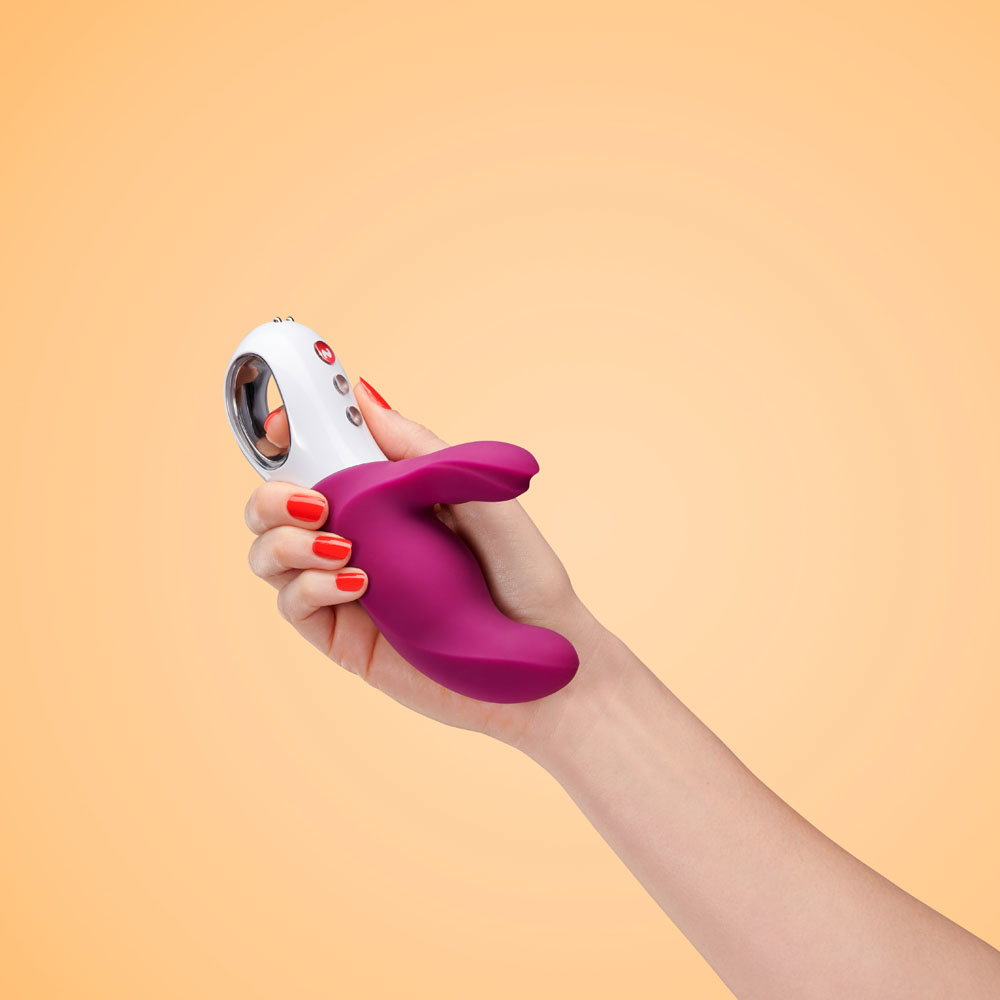 Fun Factory MISS BI rabbit vibrator in grape-white with curved shaft and broad external arm