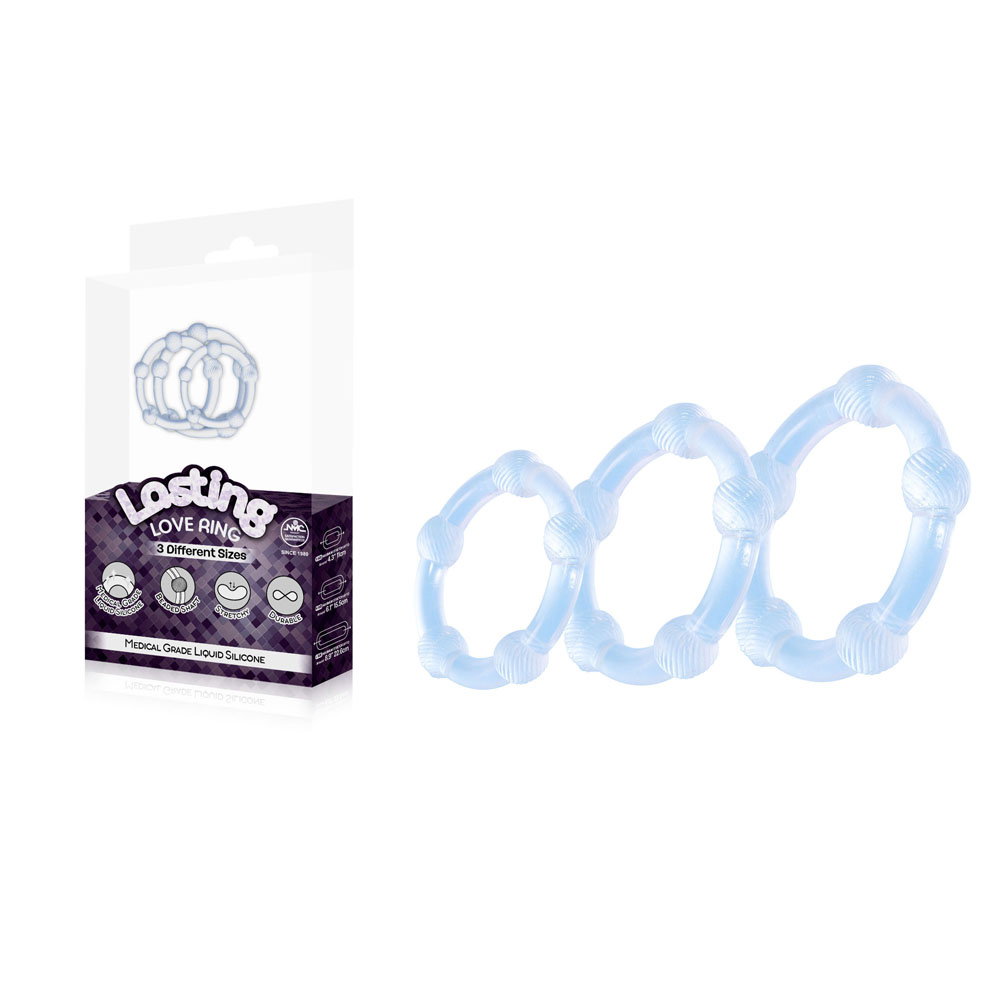 Lasting Love 3 piece clear silicone cock ring set with beaded texture