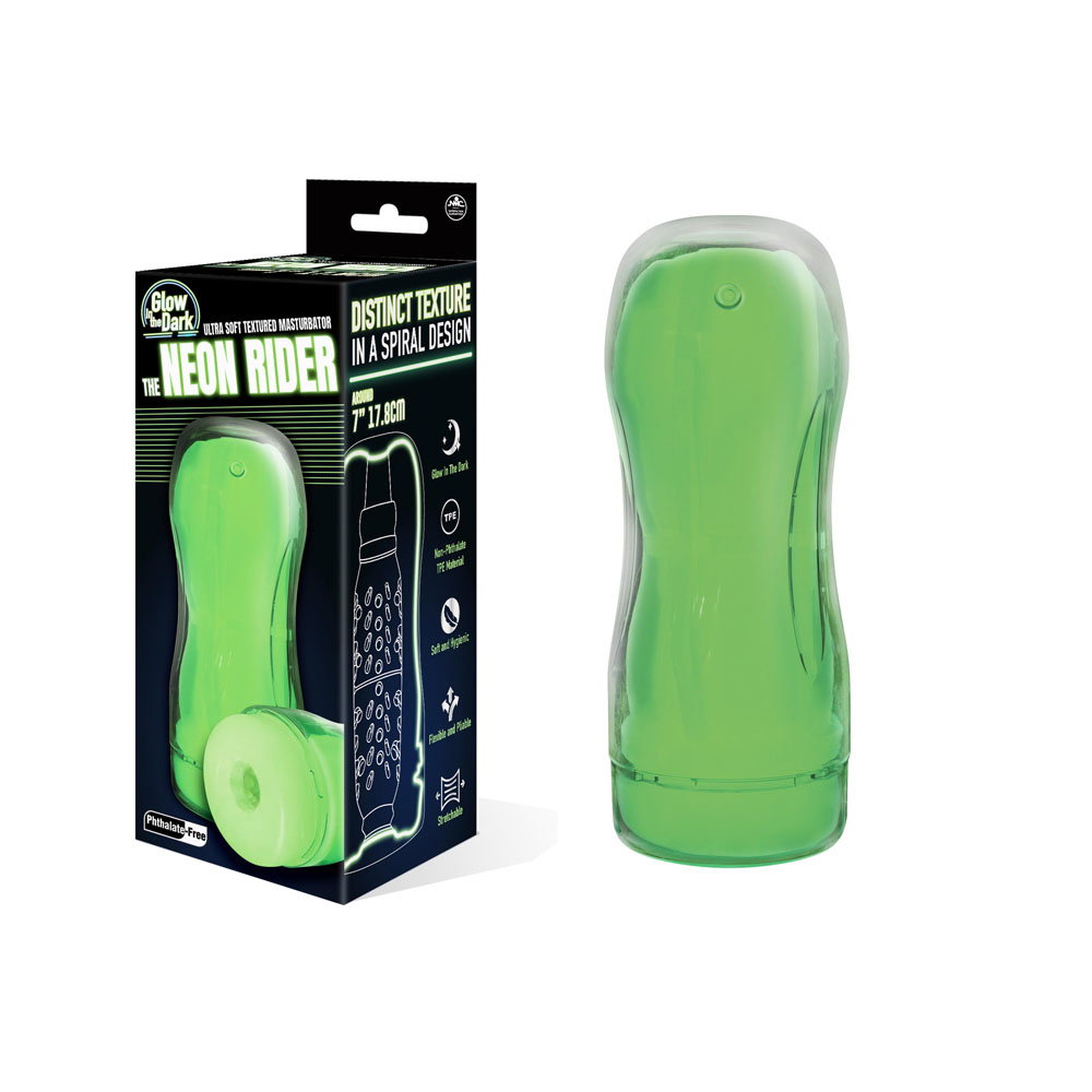 Neon Rider glow-in-the-dark 7-inch TPE stroker with spiral internal texture