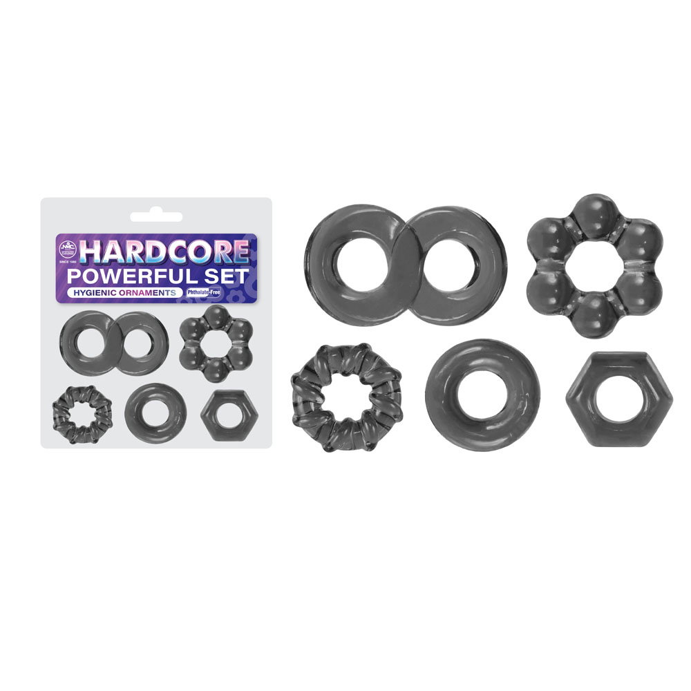 Set of 5 Excellent Power phthalate-free TPE cock rings in different shapes