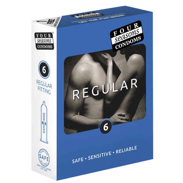 Four Seasons Regular Condoms 6 pack box, transparent lubricated 54mm fit condoms