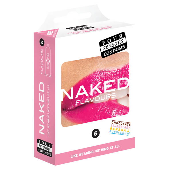 Four Seasons Naked Flavours Condoms 6 pack box, lubricated flavoured condoms