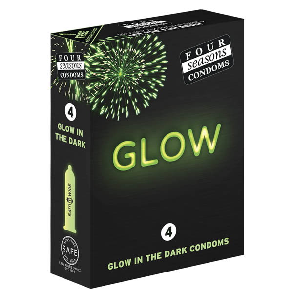 Four Seasons Glow in the Dark Condoms 4 pack, lubricated with reservoir end
