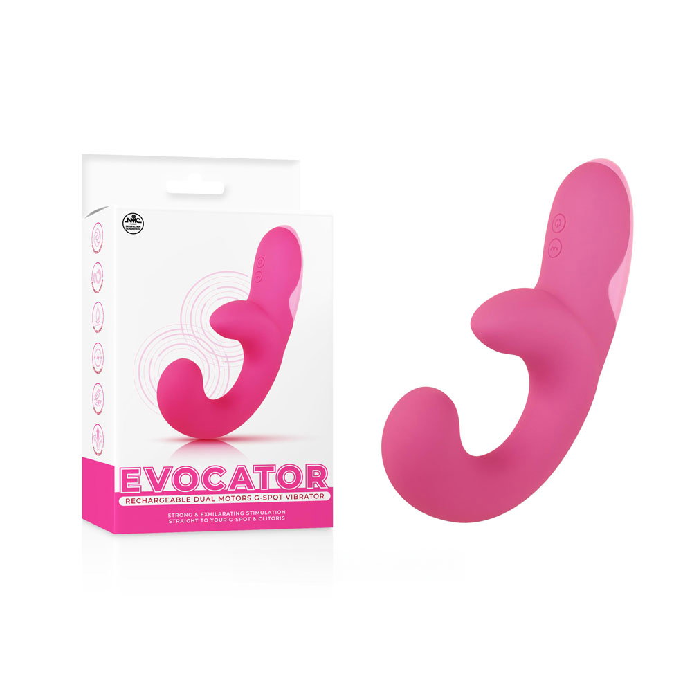 Pink Evocator rechargeable dual motor G-spot vibrator with flexible silicone shaft