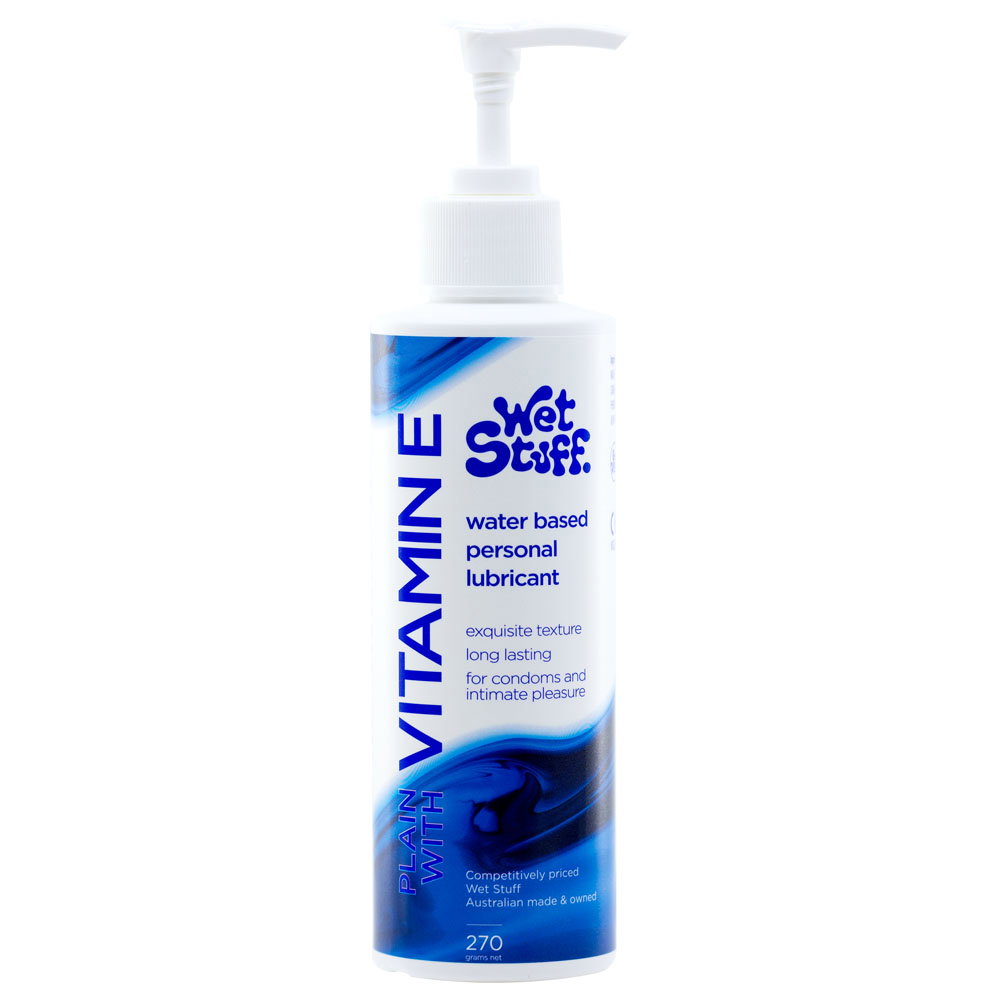 Wet Stuff Plain with Vitamin E 270g pump bottle of clear water-based lubricant