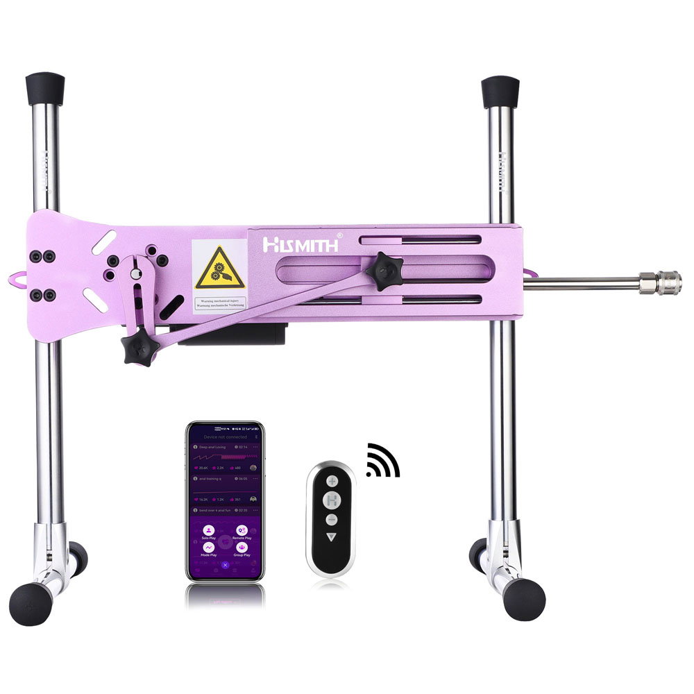 Pink Hismith Premium 3.0 sex machine with adjustable frame, remote controller and silicone attachment