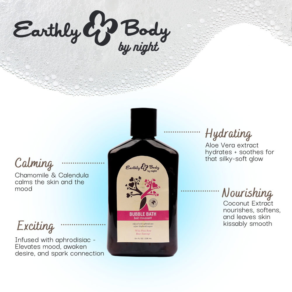 Earthly Body Aphrodisiac Bubble Bath in Wild Pink Rose scent, 250 ml bottle