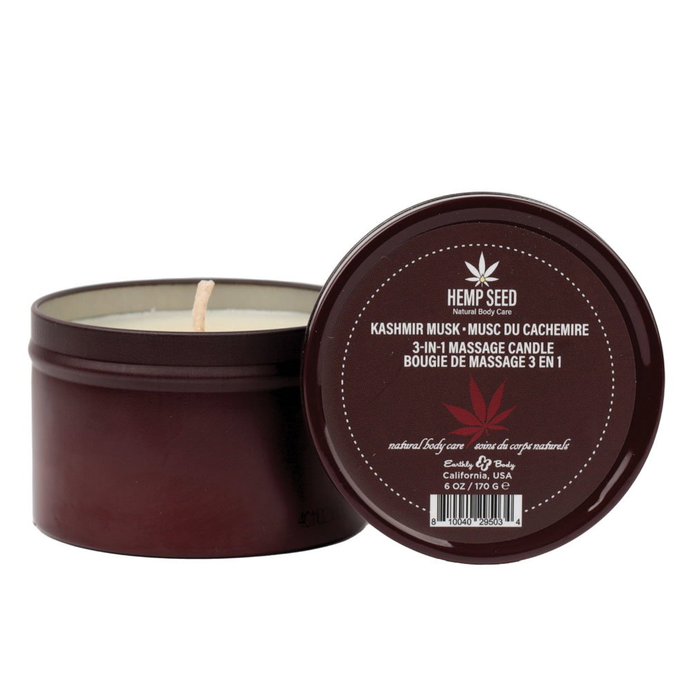 Earthly Body Hemp Seed 3-in-1 Massage Candle in Kashmir Musk scent