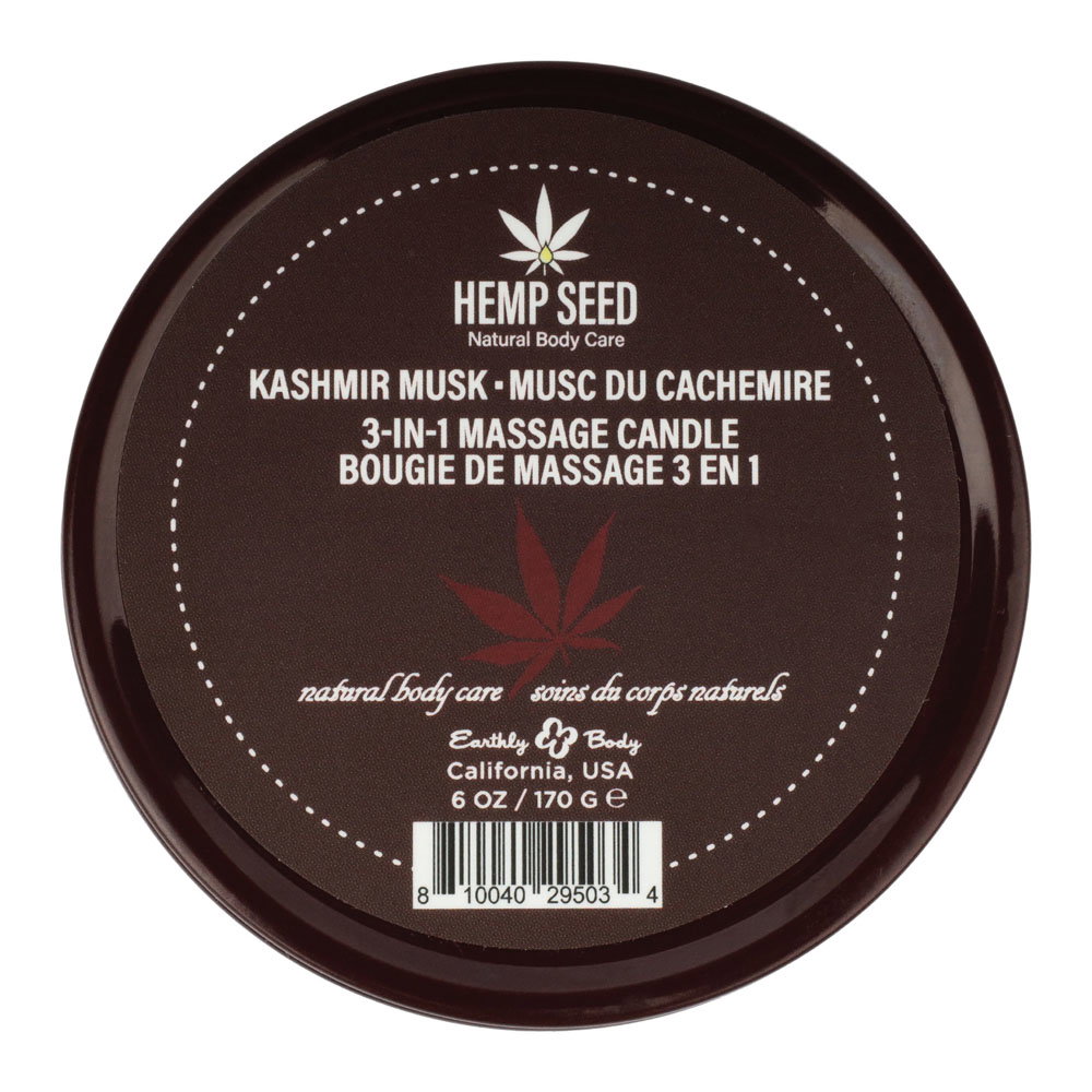Earthly Body Hemp Seed 3-in-1 Massage Candle in Kashmir Musk scent