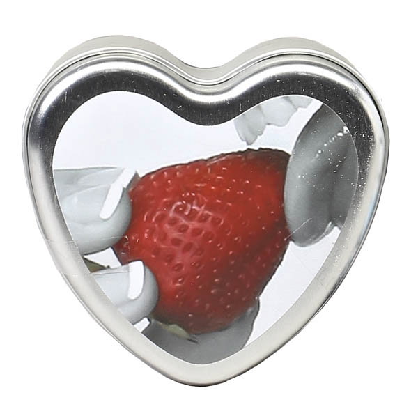 Earthly Body Edible Heart Massage Candle in Strawberry scent, 113g tin
