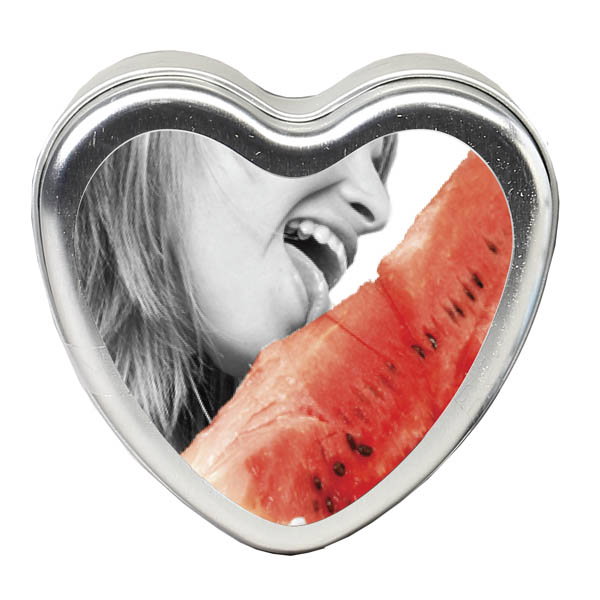 Earthly Body Edible Heart Massage Candle in Watermelon scent, 113g tin