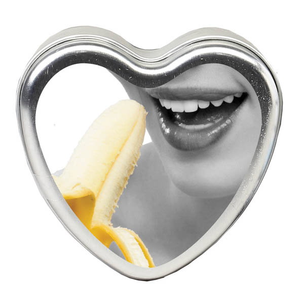 Earthly Body Edible Heart Massage Candle in Banana scent, 113g heart-shaped tin