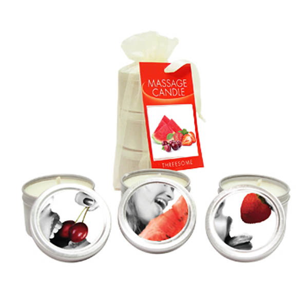 Earthly Body Edible Massage Candles Threesome 3 pack - Watermelon, Cherry and Strawberry 56g candles