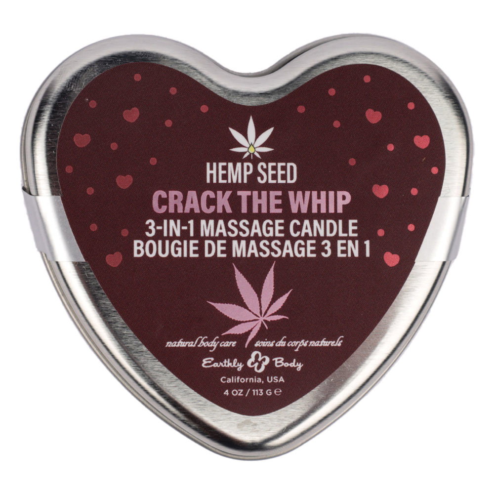 Earthly Body Hemp Seed 3-in-1 Massage Heart Candle in Crack scent with dispensing spoon